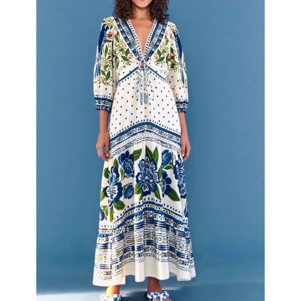 Farm Rio Blue and White Floral Maxi